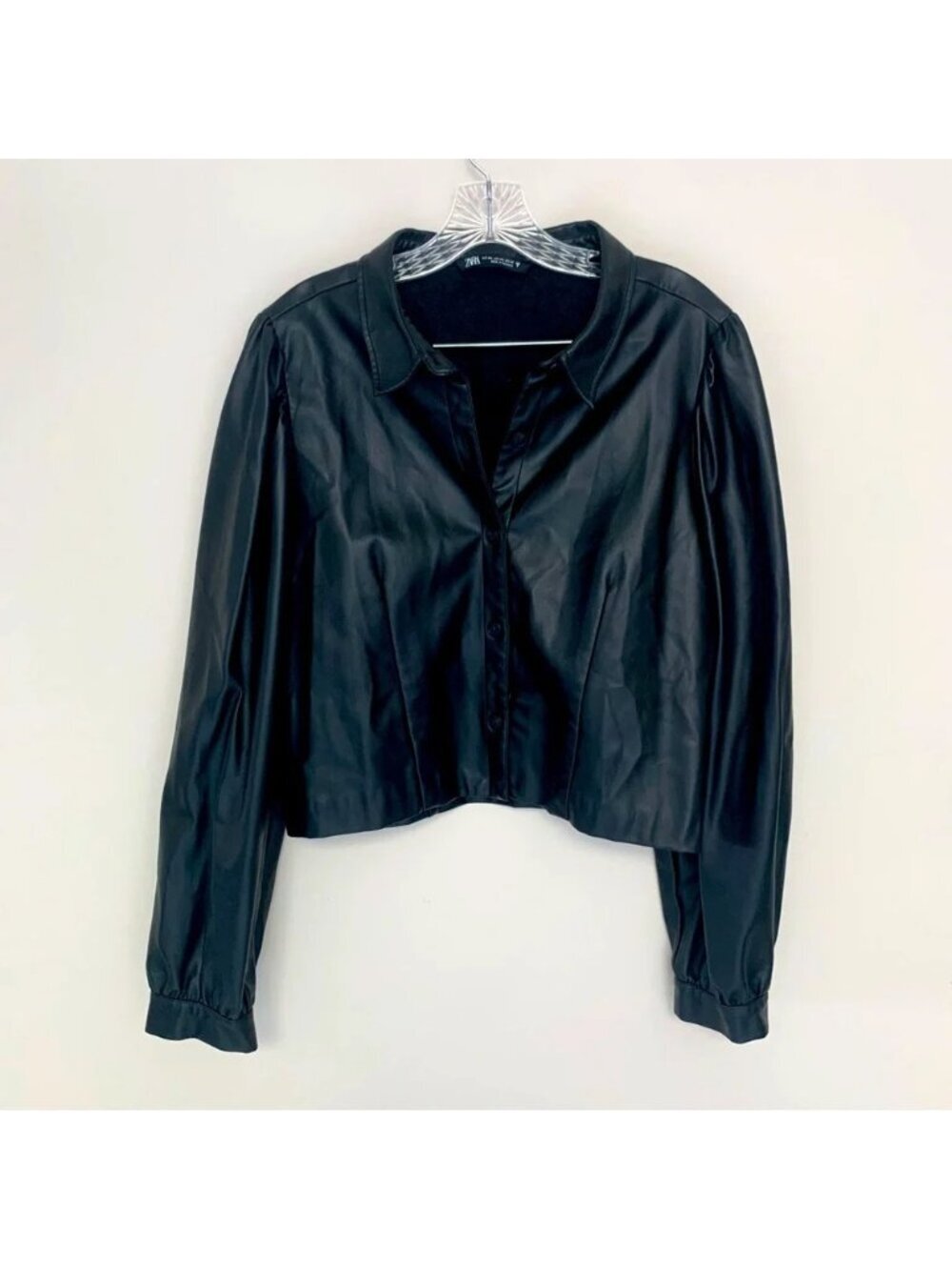 Zara Black Faux Leather Cropped Jacket  XXL - Picture 5 of 14